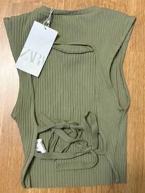 Zara Olive Green Ribbed Tank Top